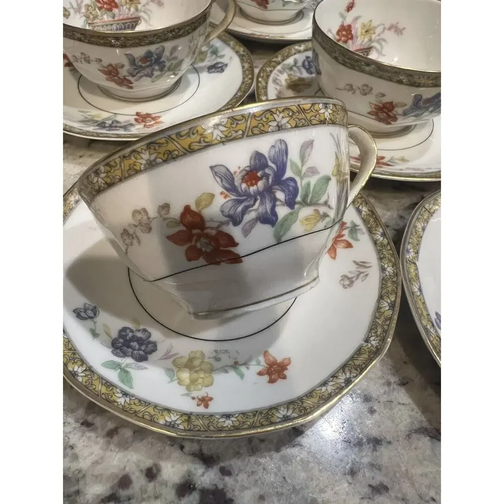 Haviland‎ Limoges Coromandel Cup & Saucer Coffee Tea Floral Basket Gold Trim